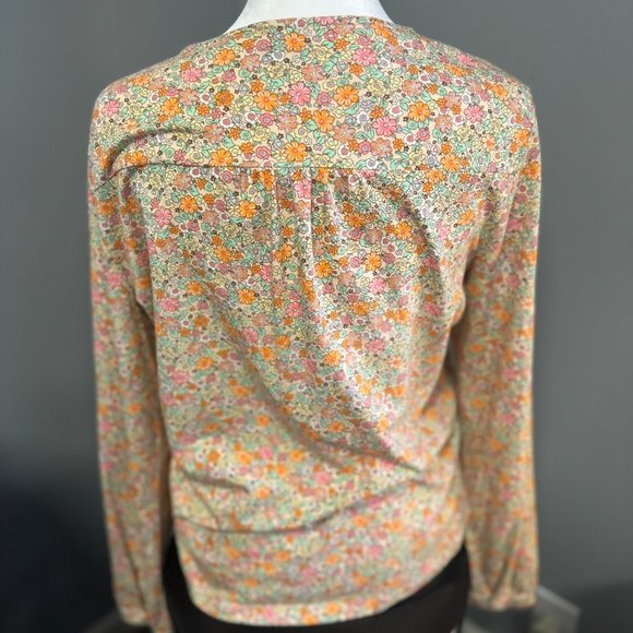 Lands End Orange Floral Long Sleeve Button Down Tencel - Picture 6 of 7